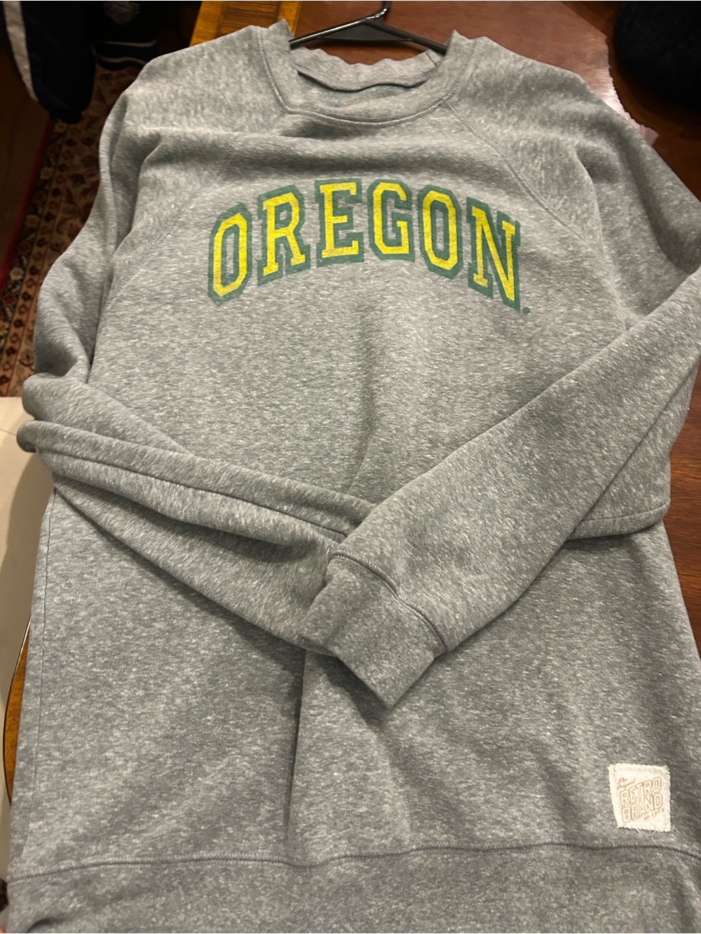 Original Retro Brand Gray Crewneck Sweatshirt with Green and Yellow OREGON Arc
